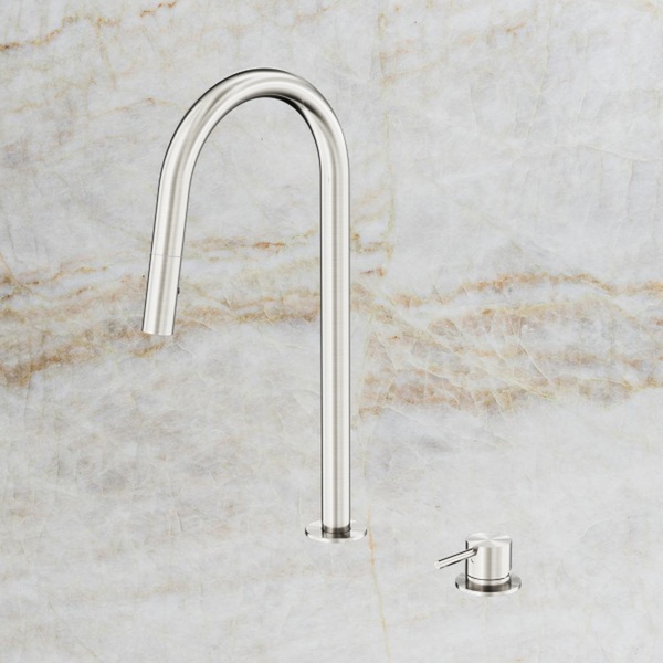 Nero Mecca Hob Mounted Pull Out Sink Mixer Brushed Nickel