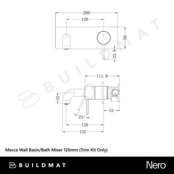 Nero Mecca Wall Basin/Bath Mixer 120mm (Trim Kit Only) Brushed Nickel