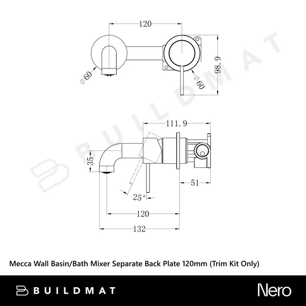 Nero Mecca Wall Basin/Bath Mixer Separate Back Plate 120mm (Trim Kit Only) Matte White