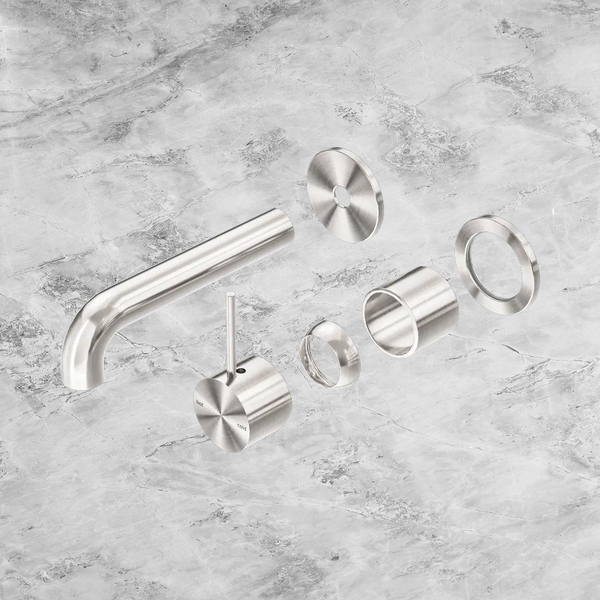 Nero Mecca Wall Basin/Bath Mixer Separate Back Plate Handle Up 120mm (Trim Kit Only) Brushed Nickel
