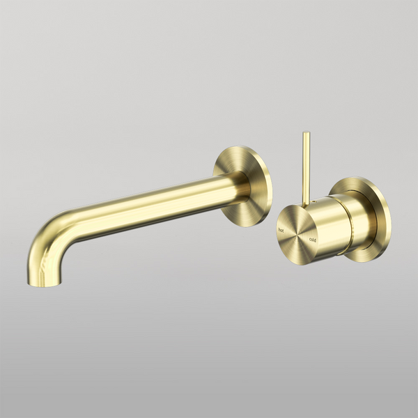 Nero Mecca Wall Basin/Bath Mixer Separate Back Plate Handle Up 185mm Brushed Gold