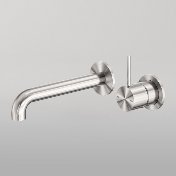Nero Mecca Wall Basin/Bath Mixer Separate Back Plate Handle Up 230mm Brushed Nickel