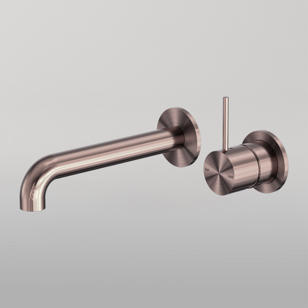 Nero Mecca Wall Basin/Bath Mixer Separate Back Plate Handle Up 230mm Brushed Bronze