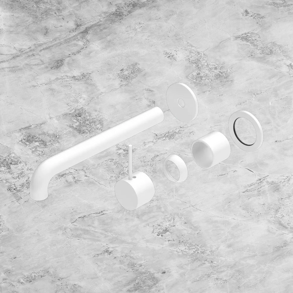 Nero Mecca Wall Basin/Bath Mixer Separate Back Plate Handle Up 260mm (Trim Kit Only) Matte White