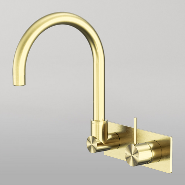Nero Mecca Wall Basin/Bath Mixer Swivel Spout Handle Up Brushed Gold