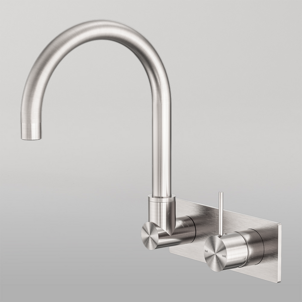 Nero Mecca Wall Basin/Bath Mixer Swivel Spout Handle Up Brushed Nickel