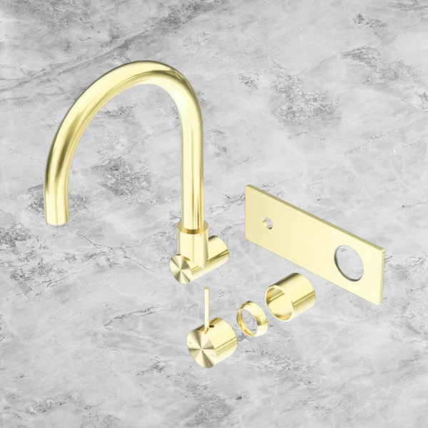 Nero Mecca Wall Basin/Bath Mixer Swivel Spout Handle Up (Trim Kit Only) Brushed Gold