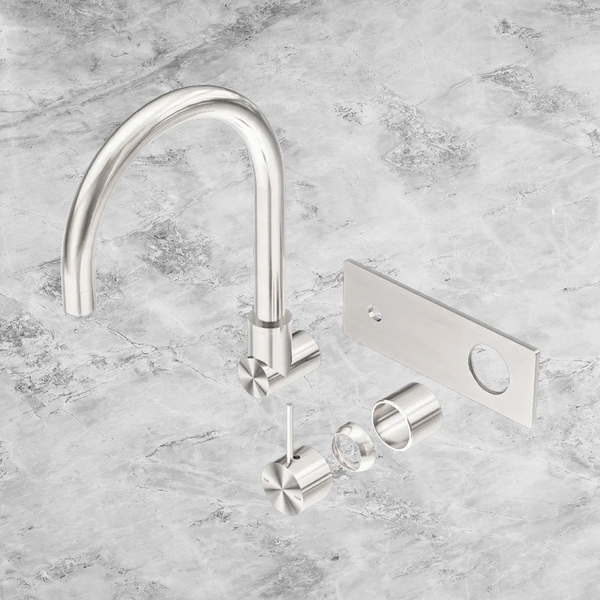 Nero Mecca Wall Basin/Bath Mixer Swivel Spout Handle Up (Trim Kit Only) Brushed Nickel