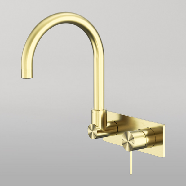 Nero Mecca Wall Basin/Bath Mixer Swivel Spout Brushed Gold