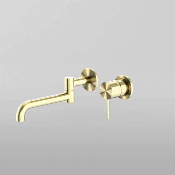 Nero Mecca Wall Basin/Bath Mixer Swivel Spout 225mm Brushed Gold