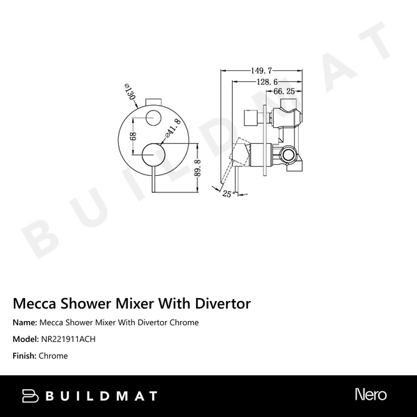 Nero Mecca Shower Mixer With Divertor Chrome