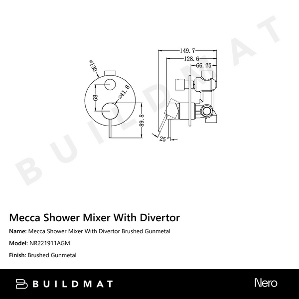 Nero Mecca Shower Mixer With Divertor Gun Metal