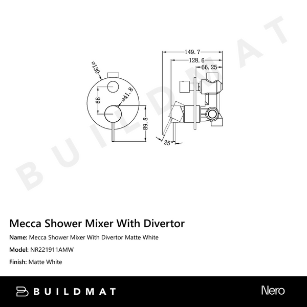 Nero Mecca Shower Mixer With Divertor Matte White