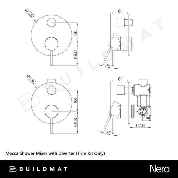Nero Mecca Shower Mixer with Diverter (Trim Kit Only) Gunmetal