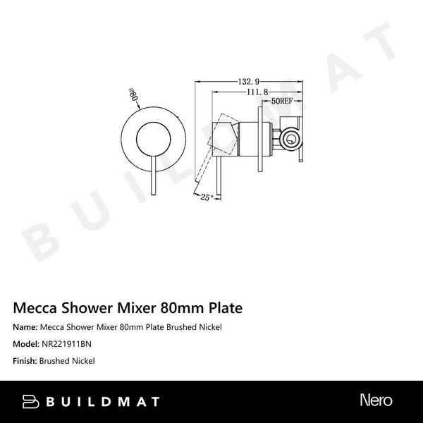 Nero Mecca Shower Mixer 80mm Plate Brushed Nickel