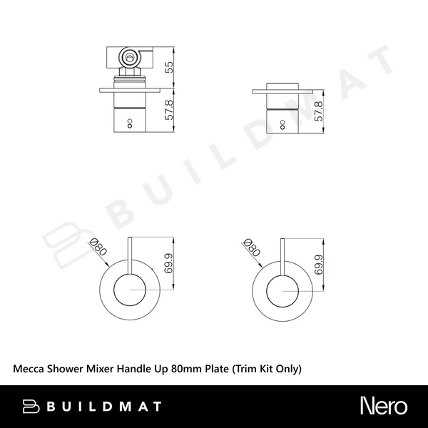 Nero Mecca Shower Mixer Handle Up 80mm Plate (Trim Kit Only) Matte White