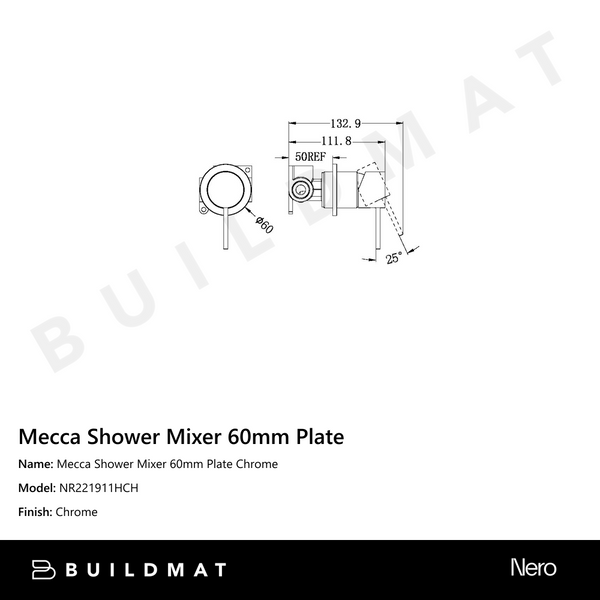 Nero Mecca Shower Mixer 60mm Plate Chrome