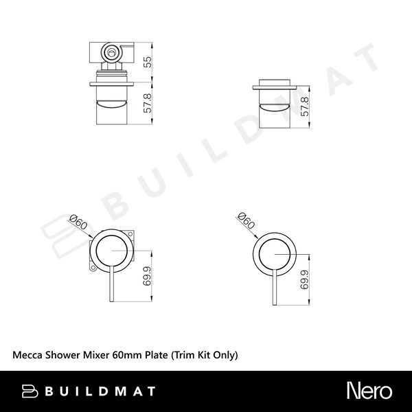 Nero Mecca Shower Mixer 60mm Plate (Trim Kit Only) Tumbled Antique Brass