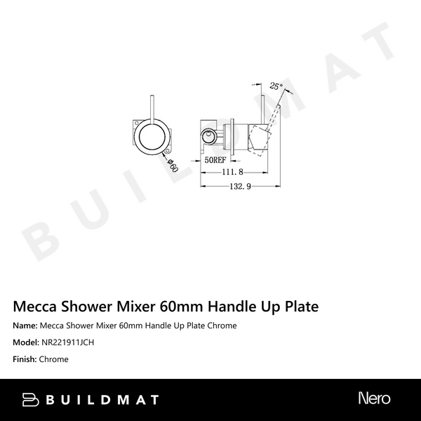 Nero Mecca Shower Mixer 60mm Handle Up Plate Chrome