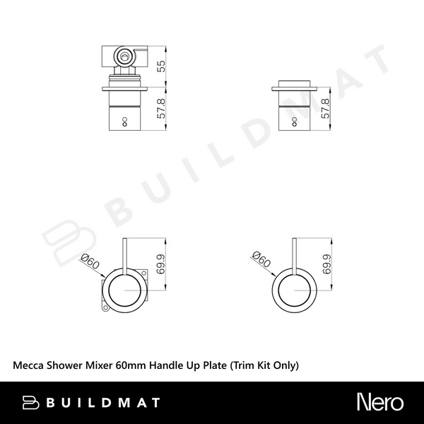 Nero Mecca Shower Mixer 60mm Handle Up Plate (Trim Kit Only) Brushed Bronze