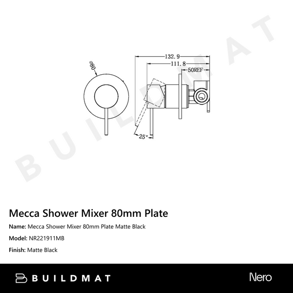 Nero Mecca Shower Mixer 80mm Plate Matte Black