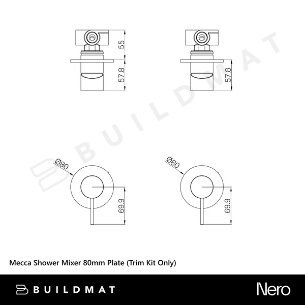 Nero Mecca Shower Mixer 80mm Plate (Trim Kit Only) Brushed Gold
