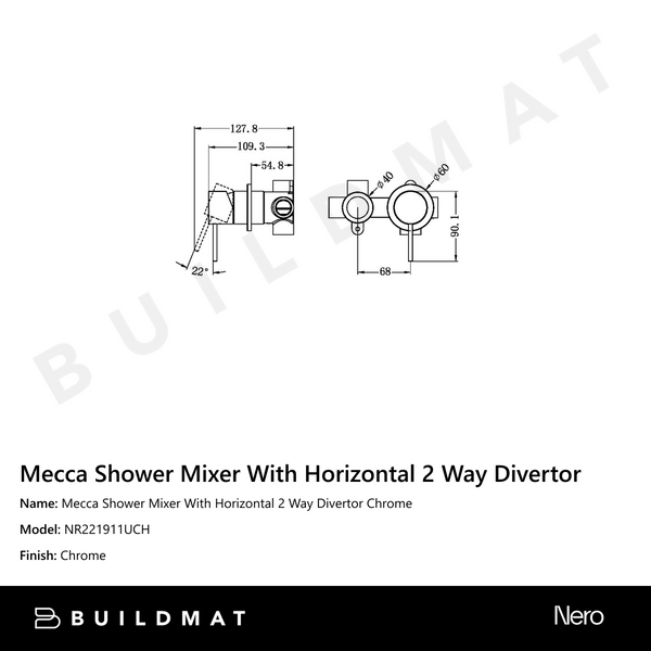 Nero Mecca Shower Mixer With Horizontal 2 Way Divertor Chrome