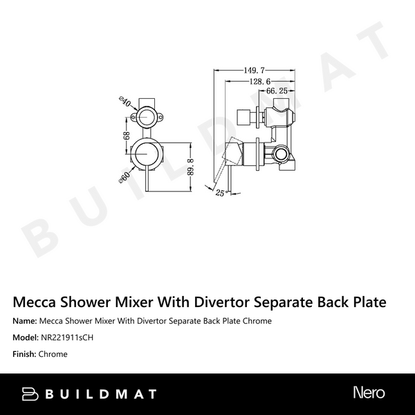 Nero Mecca Shower Mixer With Divertor Separate Back Plate Chrome