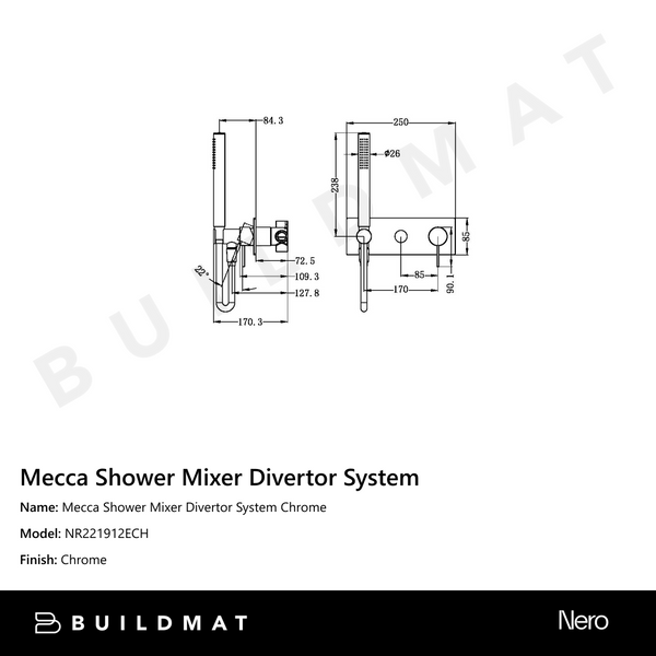 Nero Mecca Shower Mixer Divertor System Chrome