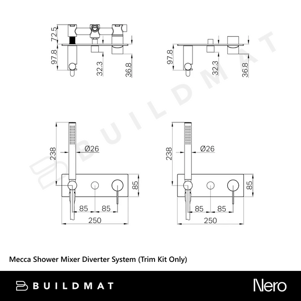 Nero Mecca Shower Mixer Diverter System (Trim Kit Only) Matte White