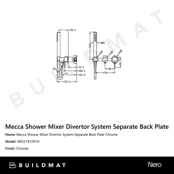 Nero Mecca Shower Mixer Divertor System Separate Back Plate Chrome