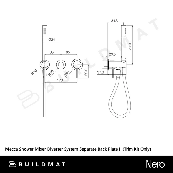 Nero Mecca Shower Mixer Diverter System Separate Back Plate II (Trim Kit Only) Rome Bronze