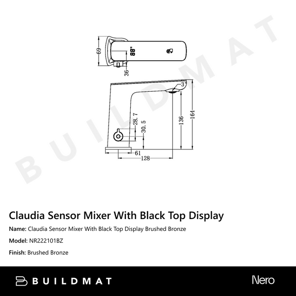 Nero Claudia Sensor Mixer With Black Top Display Brushed Bronze