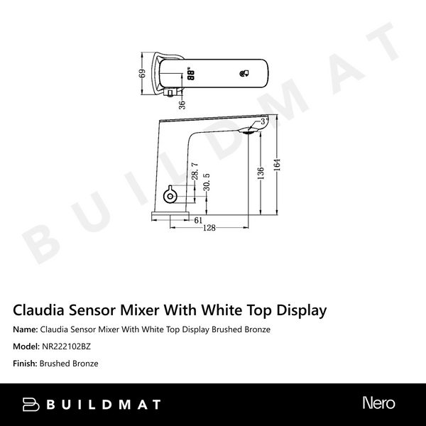 Nero Claudia Sensor Mixer With White Top Display Brushed Bronze
