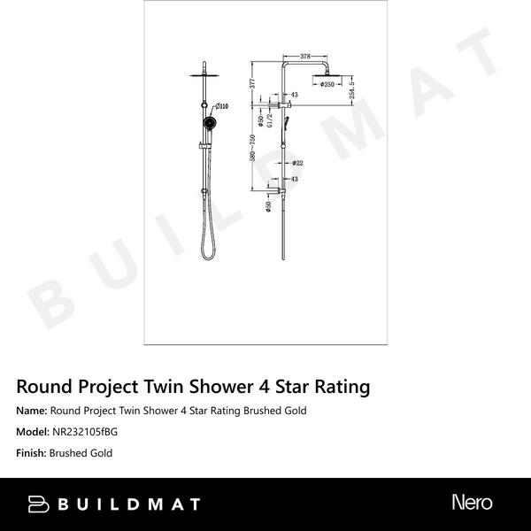 Nero Round Project Twin Shower 4 Star Rating Brushed Gold