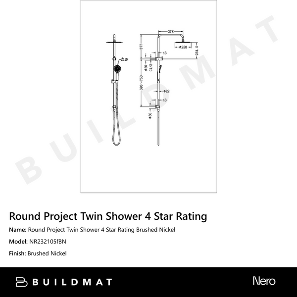Nero Round Project Twin Shower 4 Star Rating Brushed Nickel