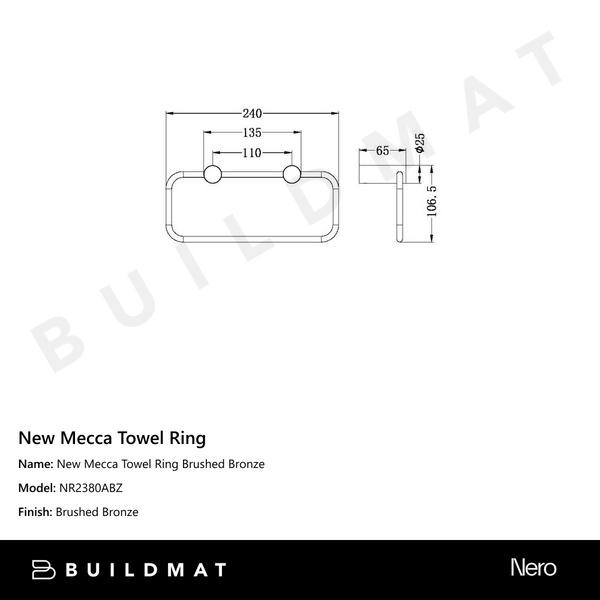Nero New Mecca Towel Ring Brushed Bronze