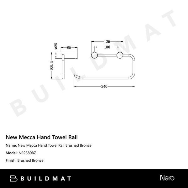 Nero New Mecca Hand Towel Rail Brushed Bronze