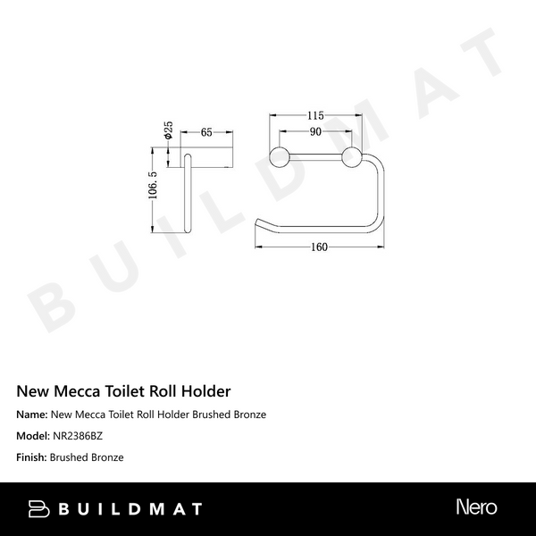 Nero New Mecca Toilet Roll Holder Brushed Bronze