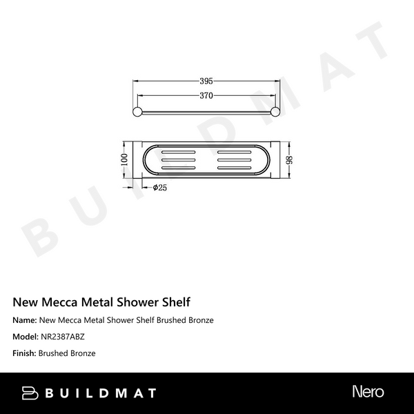 Nero New Mecca Metal Shower Shelf Brushed Bronze