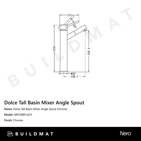 Nero Dolce Tall Basin Mixer Angle Spout Chrome