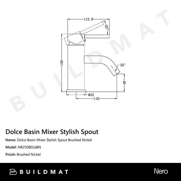 Nero Dolce Basin Mixer Stylish Spout Brushed Nickel