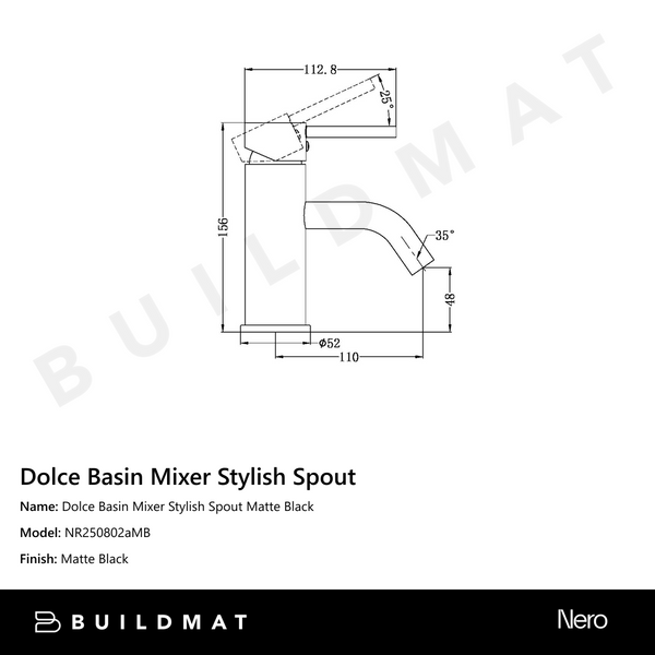 Nero Dolce Basin Mixer Stylish Spout Matte Black