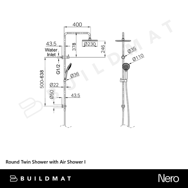 Nero Round Twin Shower with Air Shower I Matte Black