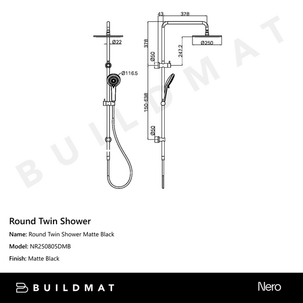 Nero Round Twin Shower Matte Black