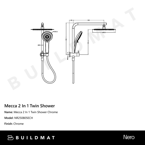 Nero Mecca 2 In 1 Twin Shower Chrome