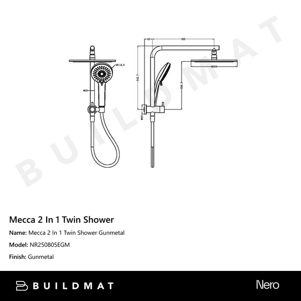 Nero Mecca 2 In 1 Twin Shower Gunmetal