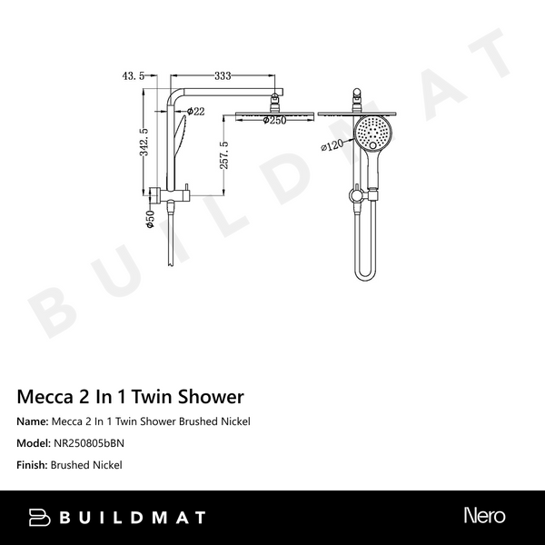 Nero Mecca 2 In 1 Twin Shower Brushed Nickel
