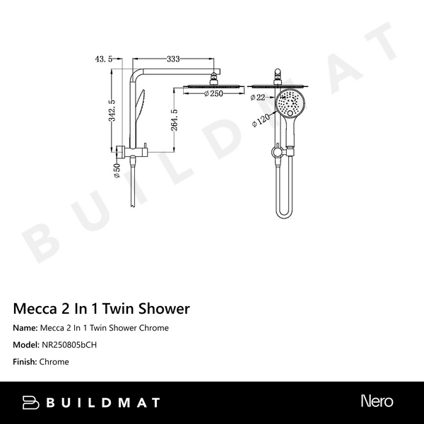 Nero Mecca 2 In 1 Twin Shower Chrome