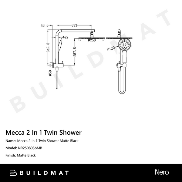 Nero Mecca 2 In 1 Twin Shower Matte Black